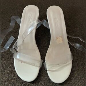 Fashion Nova White Clear Strap Tie Slide Sandals